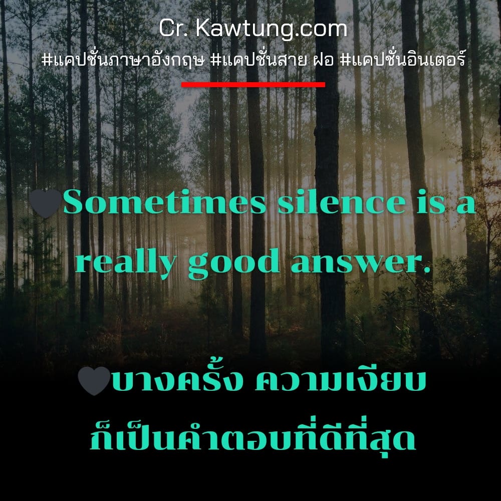 แคปชั่นภาษาอังกฤษ 🖤Sometimes silence is a really good answer.

🖤บางครั้ง ความเงียบ ก็เป็นคำตอบที่ดีที่สุด


