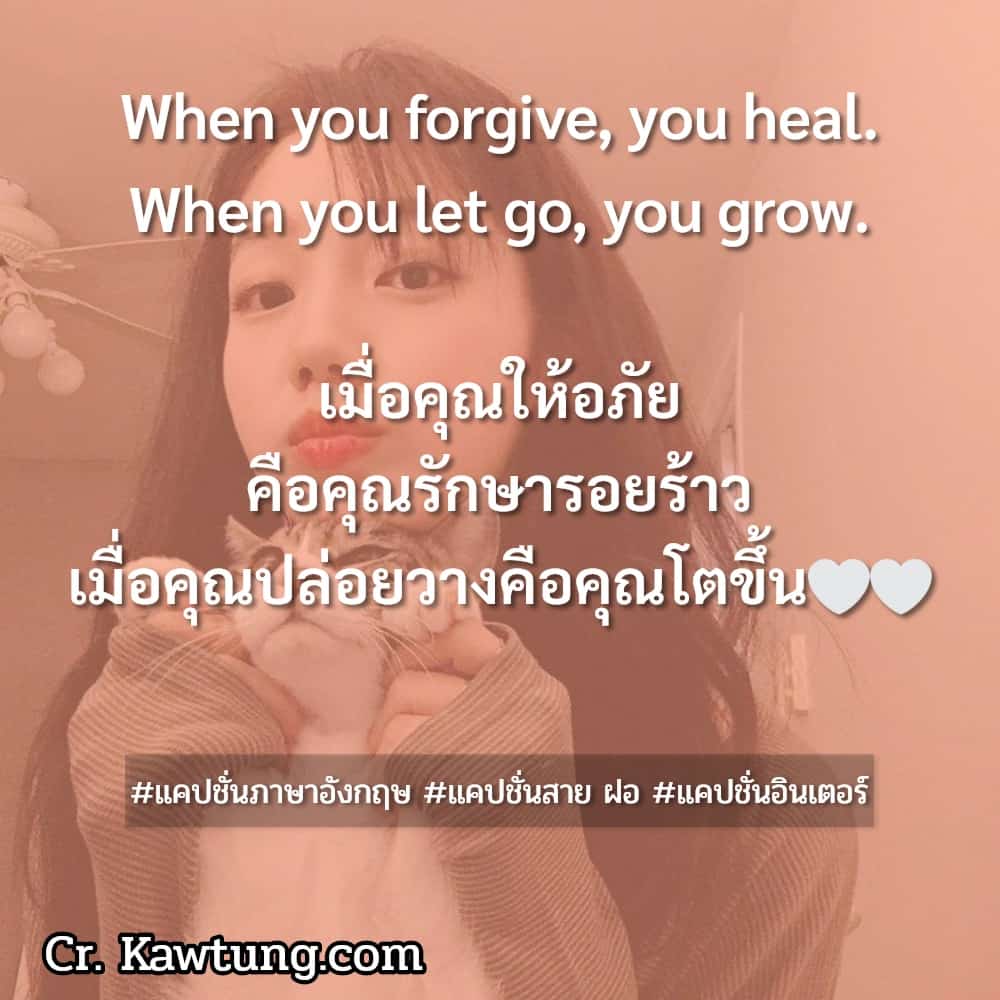 แคปชั่นภาษาอังกฤษ When you forgive, you heal. When you let go, you grow.เมื่อคุณให้อภัย คือคุณรักษารอยร้าว เมื่อคุณปล่อยวางคือคุณโตขึ้น🤍🤍