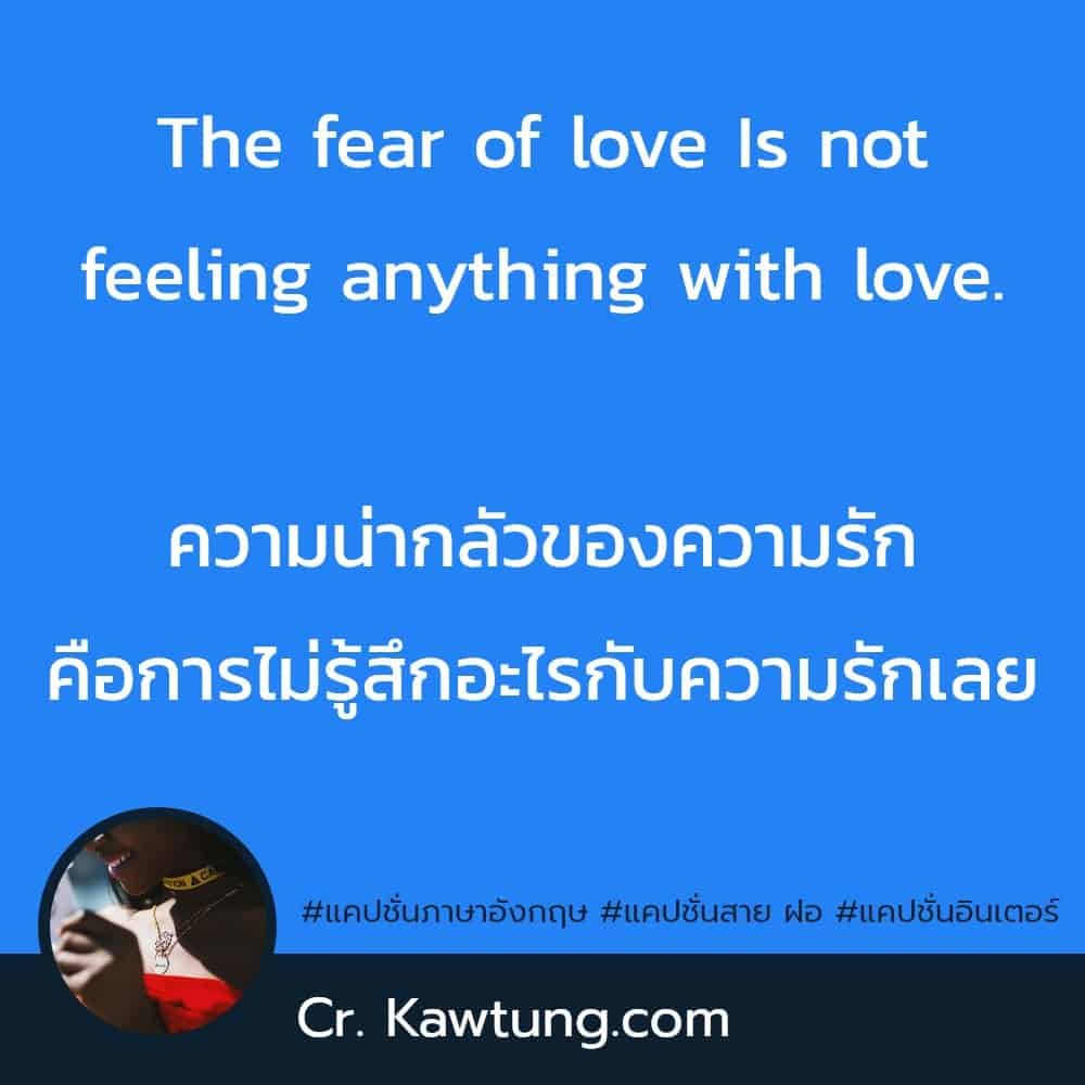 แคปชั่นภาษาอังกฤษ The fear of love Is not feeling anything with love.ความน่ากลัวของความรัก คือการไม่รู้สึกอะไรกับความรักเลย
